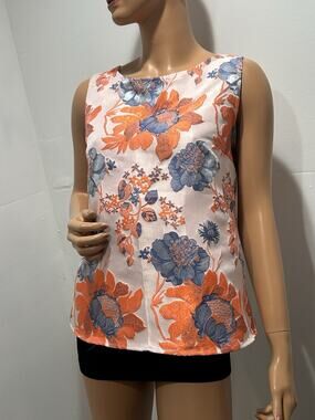 renee c top Orange Blue Floral Asian Style